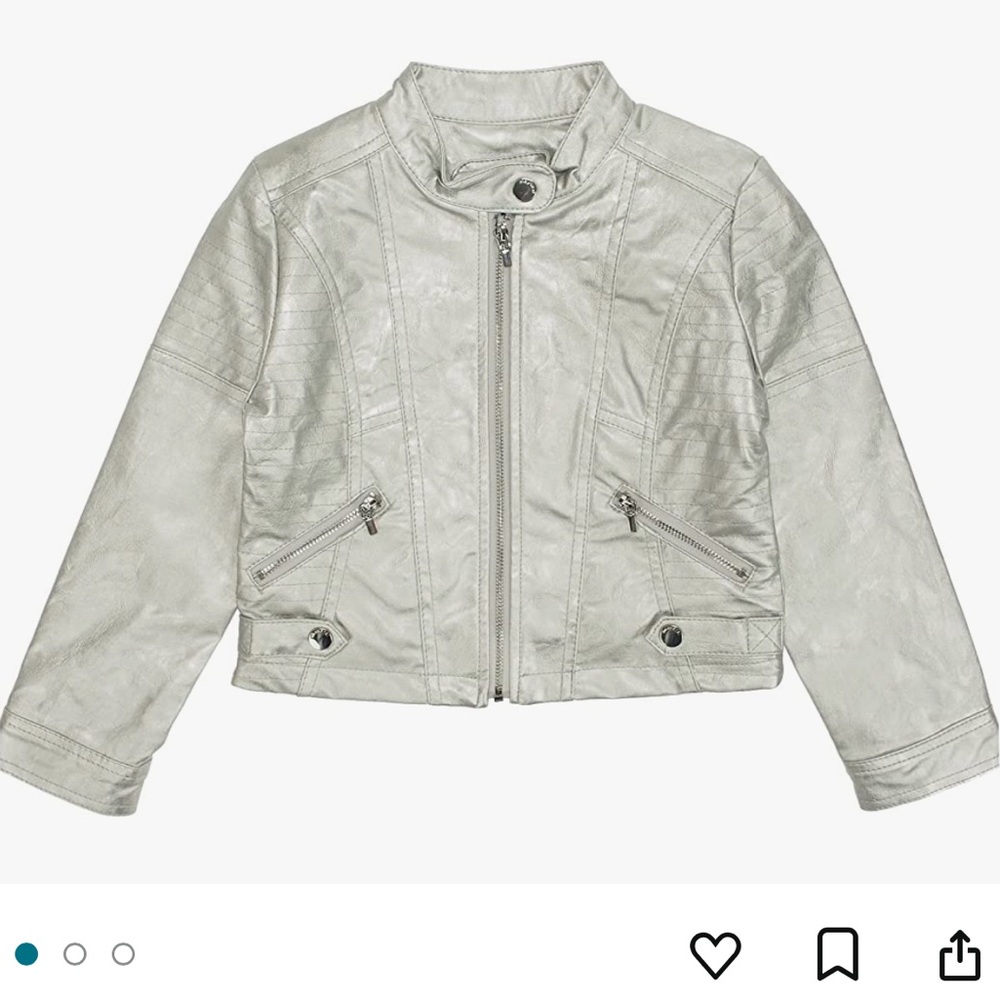 Mayoral Girls Silver Metallic Faux Leather Jacket, size 4